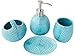 Designer 4-Piece Bathroom Accessory Set – Ceramic Bath Set w/Liquid Soap or Lotion Dispenser, Toothbrush Holder, Tumbler and Soap Dish – Decorative Set w/Embossed Details – Modern Vanity Accessories