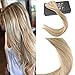 Sunny Hair Clip in Hair Extensions Ash Blonde Clip in Extensions Real Human Hair Highlighted Bleach Blonde Mix Ash Blonde Real Hair Extensions Clip in Human Hair Bridal Hair Extensions 7pcs 18inch