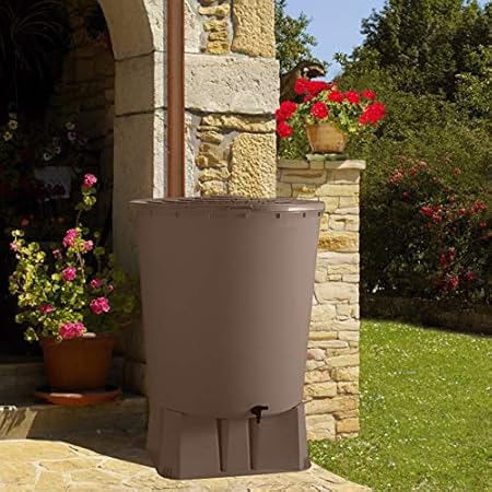 Récupérateur Eau De Pluie Rond Taupe 200 Litres Socle