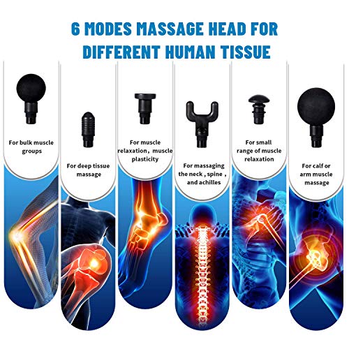 Massage Gun, 20 Speeds Super Quiet Rechargeable Massage Gun Muscle Massager, Cordless Handheld Deep Tissue Percussion Massage Gun for Athletes, Back, Neck Pain Relief with 6 Heads and Carrying Case