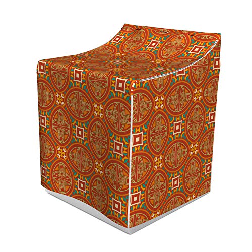 Lunarable Boho Orange Washer Cover, Aztec Folklore Inspired Elements Geometric Lines and Shapes Pattern, Suitable for Dryer and Washing Machine, 29