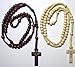 2pc Ivory & Brown Colored Wooden Beads Rosary Necklaces with Jesus Imprint Cross