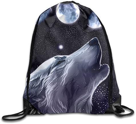 Moon Wolf Head Portable Sack Bag, Drawstring Backpack, Sport Bag, Drawstring Bag For Men Women, Sport , Travel, Home, Gym, Outdoor, Activity (16.9 14.2 Inch)