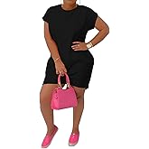 PINSV Women's Casual Summer T Shirt Dresses Short Sleeve Tunic Dress with Pockets