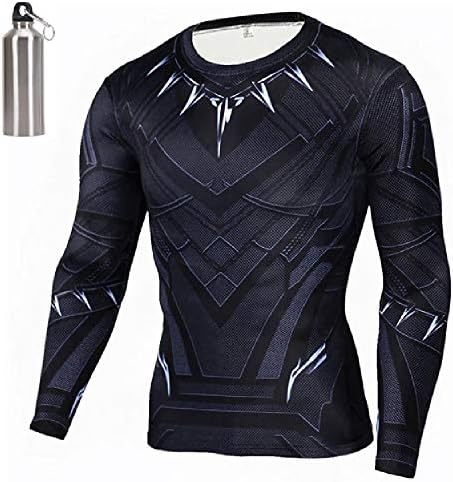 MultiverseMerch Superhero Compression Exercise Fitness Sports Dri-Fit Long Sleeve Shirt with Bonus Free Water Bottle