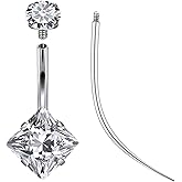 Ruifan ASTM F136 Titanium Belly Button Rings 14G CZ Square Belly Navel Rings 10mm Bar Body Piercing Jewelry Navel Ring With 1PCS Curved Piercing Taper