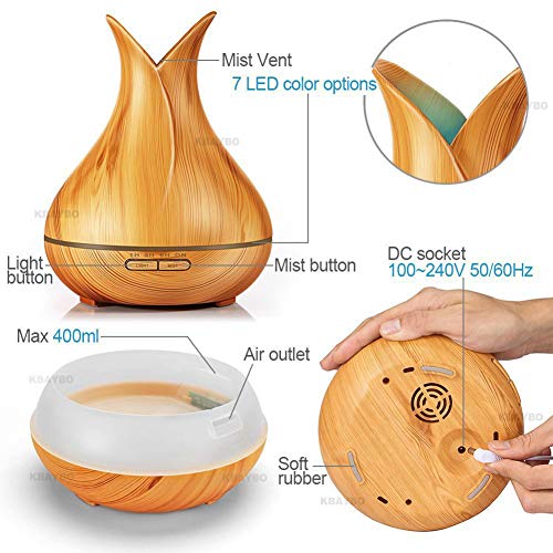 Leoie 400ML Wooden Grain Aroma Essential Oil Diffuser Mist Humidifier Aromatherapy Diffuser with Remote Control for Home Mist Maker Dark Wood Grain European regulations