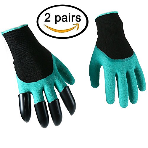 Garden Genie Gloves,Colorfulday Garden Gloves With Fingertips Unisex Claws safe for Pruning,Digging and Planting.Quick Easy to Dig and Plant(Green Right Claws 2 Pairs)