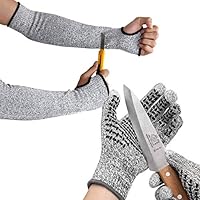 SEVGTY Hand & Arm Protection Suite Level 5 Cut Resistant Protective Arm Sleeves Safety Work Gloves Anti-static with Non-slip Silicone for All Purpose Performance (M/L)