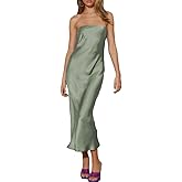 BEOVR Summer Satin Strapless Backless Wedding Guest Midi Dress for Women Elegant Tube Top Sleeveless Tie Back Maxi Dresses