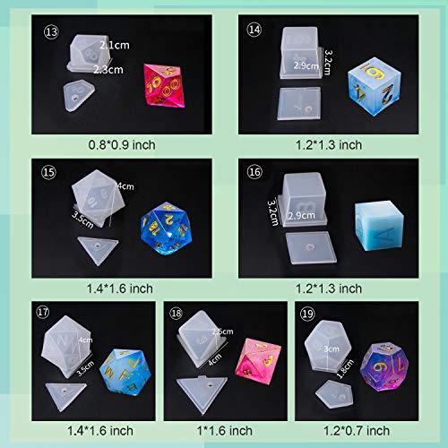 image for LET'S RESIN 19 Styles Resin Dice Molds Set,Polyhedral Game Dice Molds 