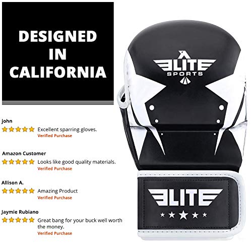 Elite Sports MMA Grappling Training Sparring Mitts Gloves, Best MMA Gloves for Grappling Martial Arts (Black/White, Large/X-Large) - Thumbnail 3
