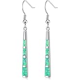 CiNily Opal Drop Earrings - Silver or Gold Plated Dangle Bar Jewelry for Women, Gems Earrings 2 1/8"