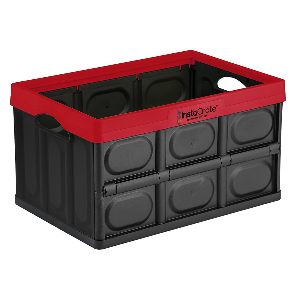 GREENMADE InstaCrate Collapsible Storage Container, 12 gal, Red/Black