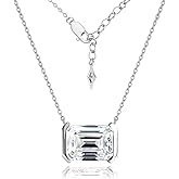 Raneecoco Emerald Cut Solitaire Simulated Diamond CZ Pendant Necklace / 18K Gold Plated Sterling Silver Dainty Necklace for Women