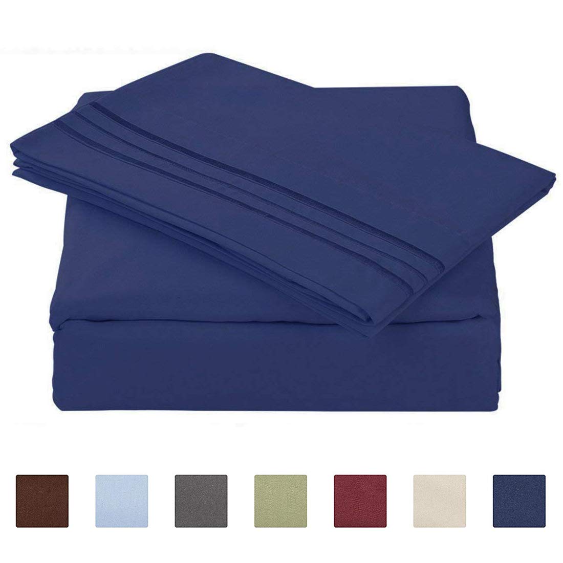 Luxurious Queen Bed Sheet Set Dark Blue 1800 Thread Count