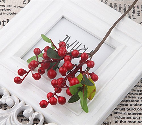 Felice Arts Pack of 10 Rich Red Artificial Berry Stems Holly Christmas Berries for Festival Holiday and Home Decor and Wedding Decorating