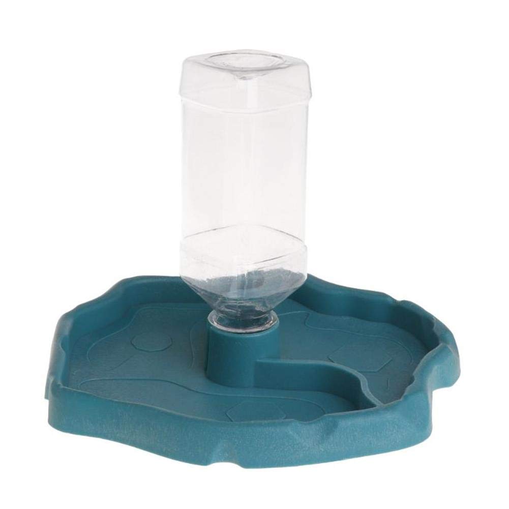 Reptile Pet Water Dish Feeder, Tortoise Lizard Food and Water Bowl 2 in 1 Automatic Feed Dispenser Drinker (Blue)