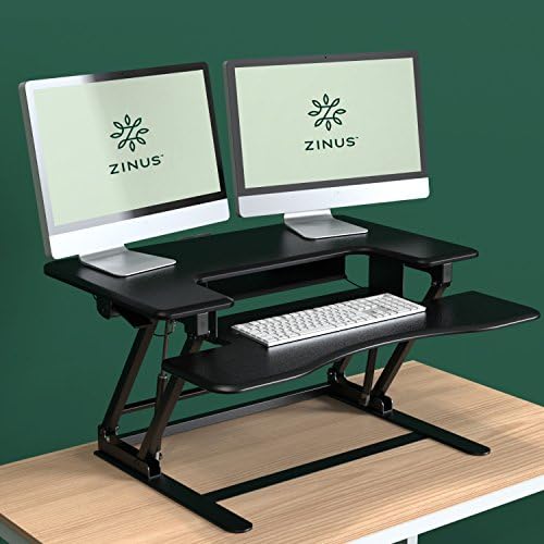 Zinus Betsy Smart Adjust Standing Double Desk Adjustable Height Desktop Workstation Black
