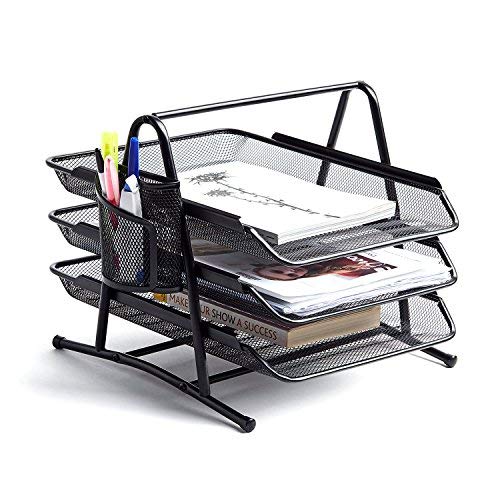 Premium Black Document Tray with Pen Holder | Stackable Desk Organizer Trays | Letter Organizer | Desk Paper Organizer | Paper Rack