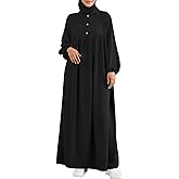 Cadymile Womens Abaya Muslim Prayer 2 Pockets Long Sleeve Front Button Maxi Dresses Casual Islamic Clothes