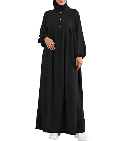 Womens Abaya Muslim Long Sleeve Front Zipper Dress Prayer Islamic Clothes with Pockets Black X-Small at Amazon Women's Clothing store