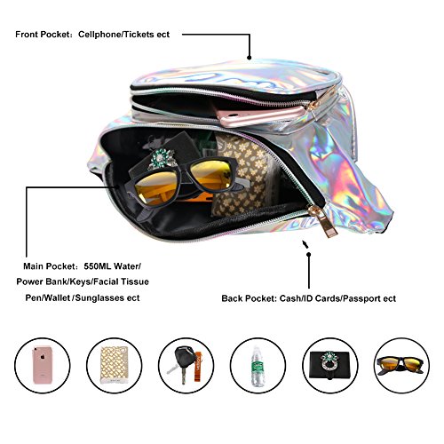 Mum's memory Holographic Fanny Packs for Women - Outdoor Sport Waist Pack for Running, Hiking, Traveling for Men (Silver)