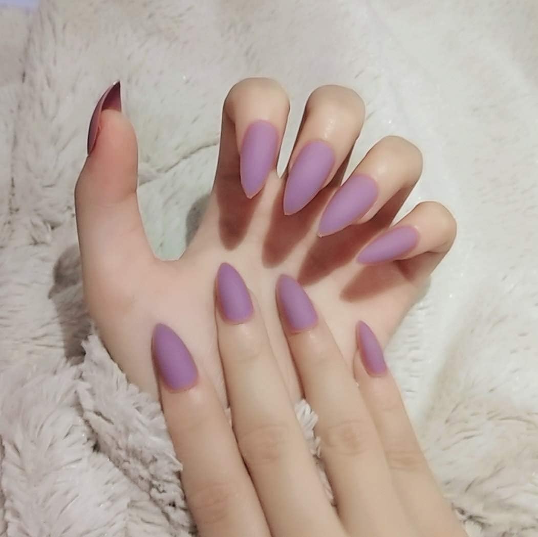 Sethexy 24Pcs Pure Color Matte Sharp False Nails Frosted Fashion Stiletto Full Cover Long Acrylic Claw Fake Nails for Women and Girls (LightPink)