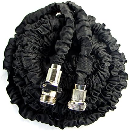 Heavy Duty Expandable Water Hose Black, Brass Fittings Nickel Covered, for Gardening &amp; Watering Plants (100FT)