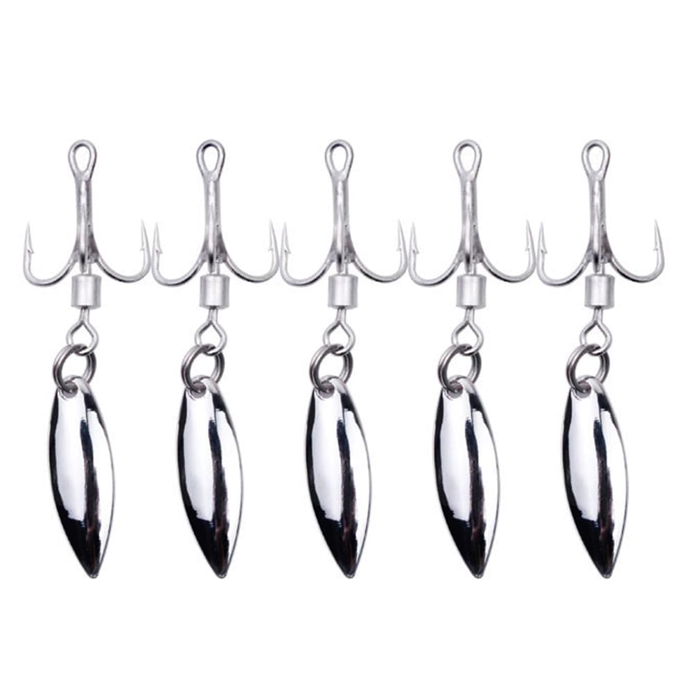 5Pcs of Sliver Willow Blade Lures with Barbed Treble Hooks Fishing Baits Suitable for Sea Fishing(6#)