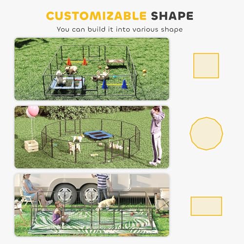 PawHut Dog Playpen, 31.5" W Heavy-Duty Metal Puppy Play Pen, Pet Exercise Fences for Outside and Indoor, DIY Design with Door for Small Dogs, 12 Panels, 23.5" H