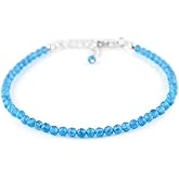 Yanara Stone Bracelets For Women Beads Dainty Gemstones Jewelry for Women Birthstone, Chakra Energy Healing Crystals, Silver Plated Chain 8 inch