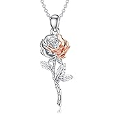 LWXIE Diamond Rose Flower Necklace for Women 925 Sterling Silver Rose Pendant Jewelry Gifts for Mom Wife Girlfriend for Mother's Day Birthday