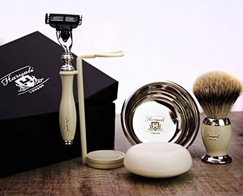 Haryali London Mens Shaving Kit 3 Edge Razor with Pure Black Badger Hair Shaving Brush - Image 3