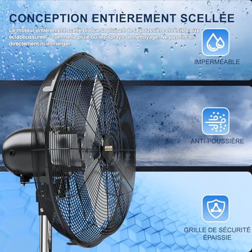 AVUXOR 60cm Outdoor Pedestal Fan with Remote Control, 4 Speed Oscillating Fan with Waterproof Brushless DC Motor, Industrial Fan for Patio, Garage, Warehouse, Factory