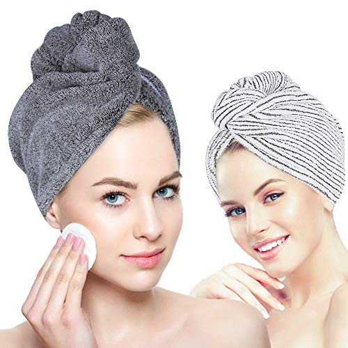 Laluztop Hair Towel Wrap for Women, Ultra Soft Hair Drying Towels with Button, Anti Frizz Super Absorbent & Quick Dry Hair Turban for Drying Curly, Long & Thick Hair (Regular (10x26'')