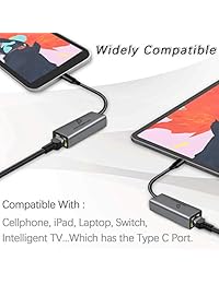 USB C To Ethernet Adapter - Ethernet To USB C   Thunderblt 3 Network To RJ45 Convert Adapter Plus And Play USB Type C Ethernet Cable Compatible With Mac Book,iPad,Samsung,Google And More - Gray