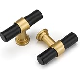 Goldenwarm 10 Pack Black and Gold Cabinet Knobs, Zinc Alloy Dresser Knobs | Single Hole, Rust Resistant, Durable, T-Bar, Screws Included, Easy to Install, for Kitchen, Drawers, Cupboards