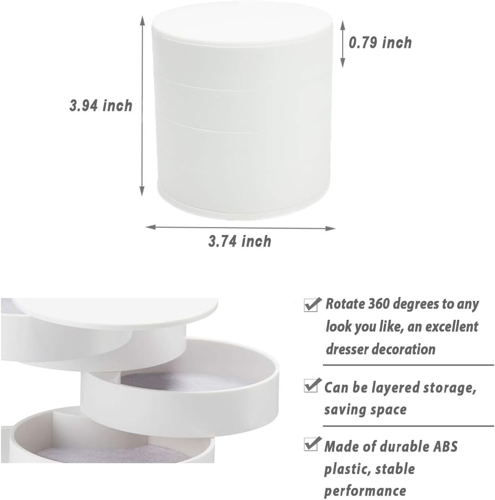 Jewelry Organizer, Small Jewelry Box Earring Holder for Women, Jewelry Storage Box 4-Layer Rotatable Jewelry Accessory Storage Tray with Lid for Rings Bracelets: Home & Kitchen