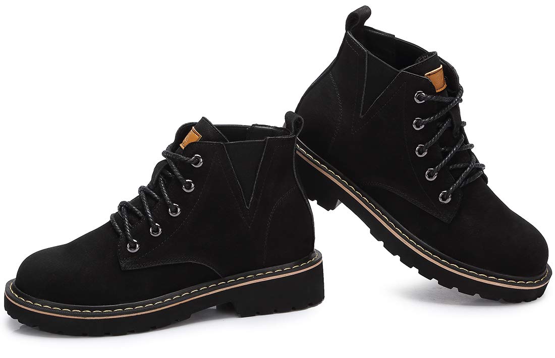 CAMEL CROWN Stiefeletten Damen Stiefel Leder Martin Boots Klassischer Schnürhalbschuhe Booties Warm Rutschfest Schwarz Khaki EU36-39