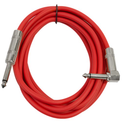 Seismic Audio SAGC10R-Red 10-Feet TS 1/4-Inch to 1/4-Inch Right Angle TS Guitar Cables, Red
