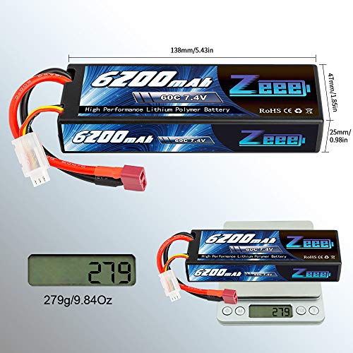 Zeee 7.4V 60C 6200mAh 2S RC Lipo Battery Hardcase with Deans Connector for RC Vehicles Car Truck Truggy Boat(2 Pack) – Bild 5