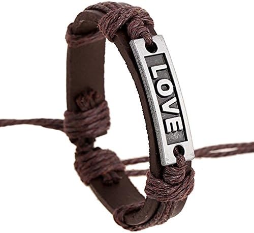 VirgoL Women Men Adjustable Braided Woven Rope Engraved Alloy Bangle Leather Bracelet Love