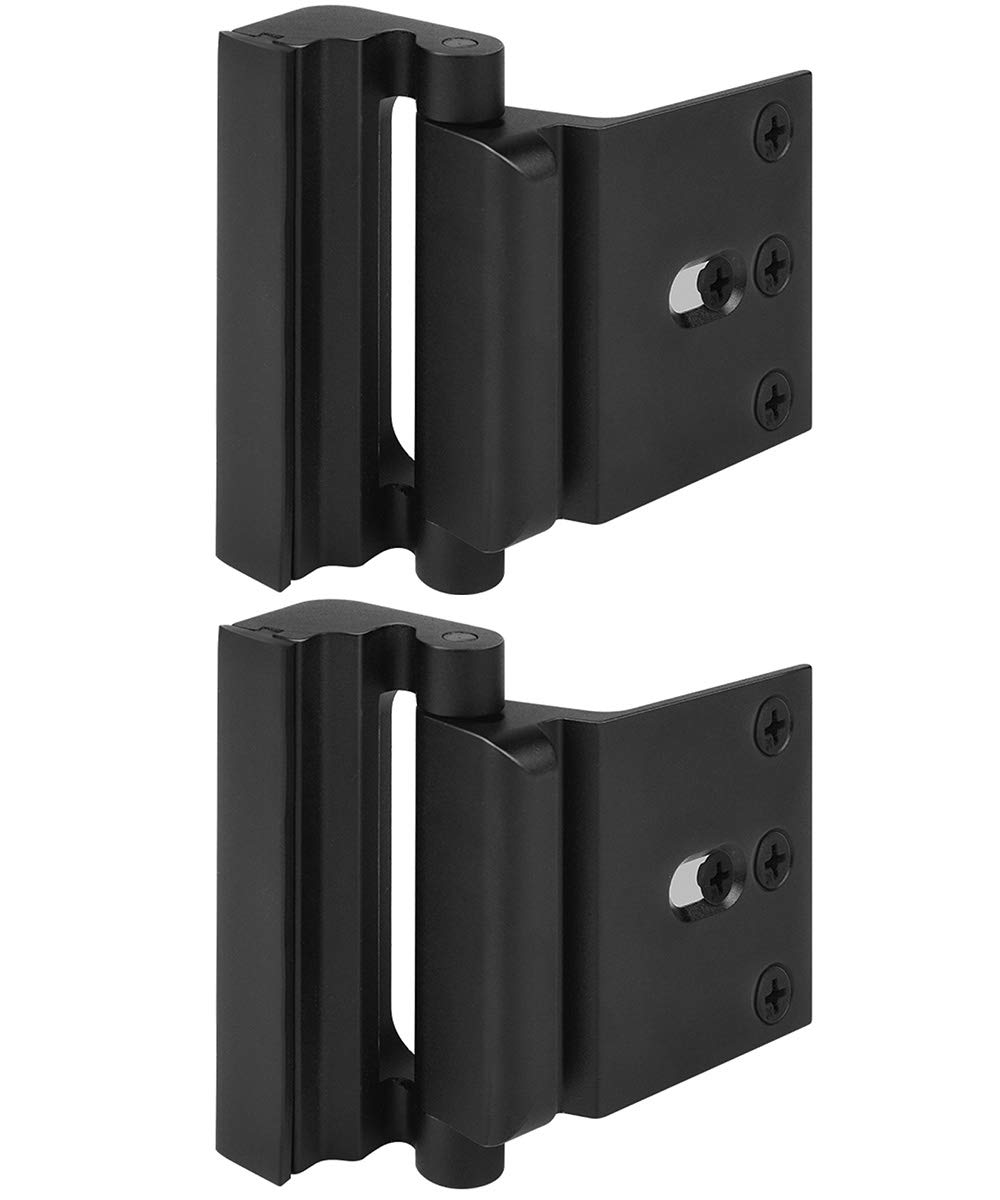 Home Security Door Lock, Childproof Door Reinforcement Lock with 3" Stop Withstand 800 lbs for Inward Swinging Door, Upgrade Night Lock to Defend Your Home (Black-2 Pack)