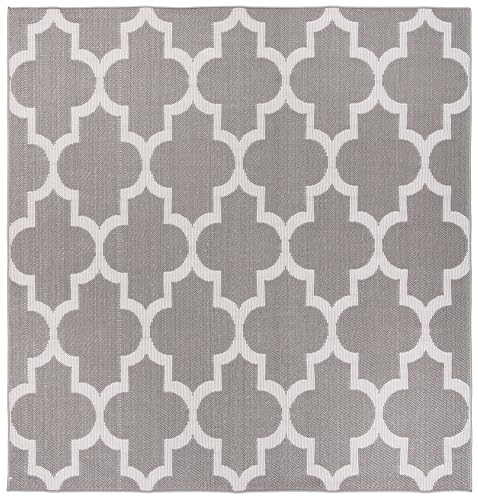 SAFAVIEH Washable Rug Outdoor Bermuda Collection - 6'7" Square, Grey & Ivory, N…