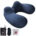 FMAB Inflatable Pillow for Head and Neck, Washable Portable Air Travel Set with Ear Plugs, Eye Mask and Drawstring Bag, Larger, Blue primary