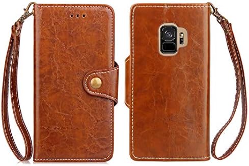 NikoStore Case for Samsung S9,Cover Vintage Leather Wallet Case for Galaxy S9,Brown Flip Folio Book Cover with Card & Cash Slots Kickstand Magnetic Closure