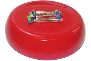 Grabbit Magnetic Sewing Pincushion with 50 Plastic Head Pins – Magnet Pin Organizer for Quilting, Embroidery, Needles, Bobby Pins, & Craft Storage, Red