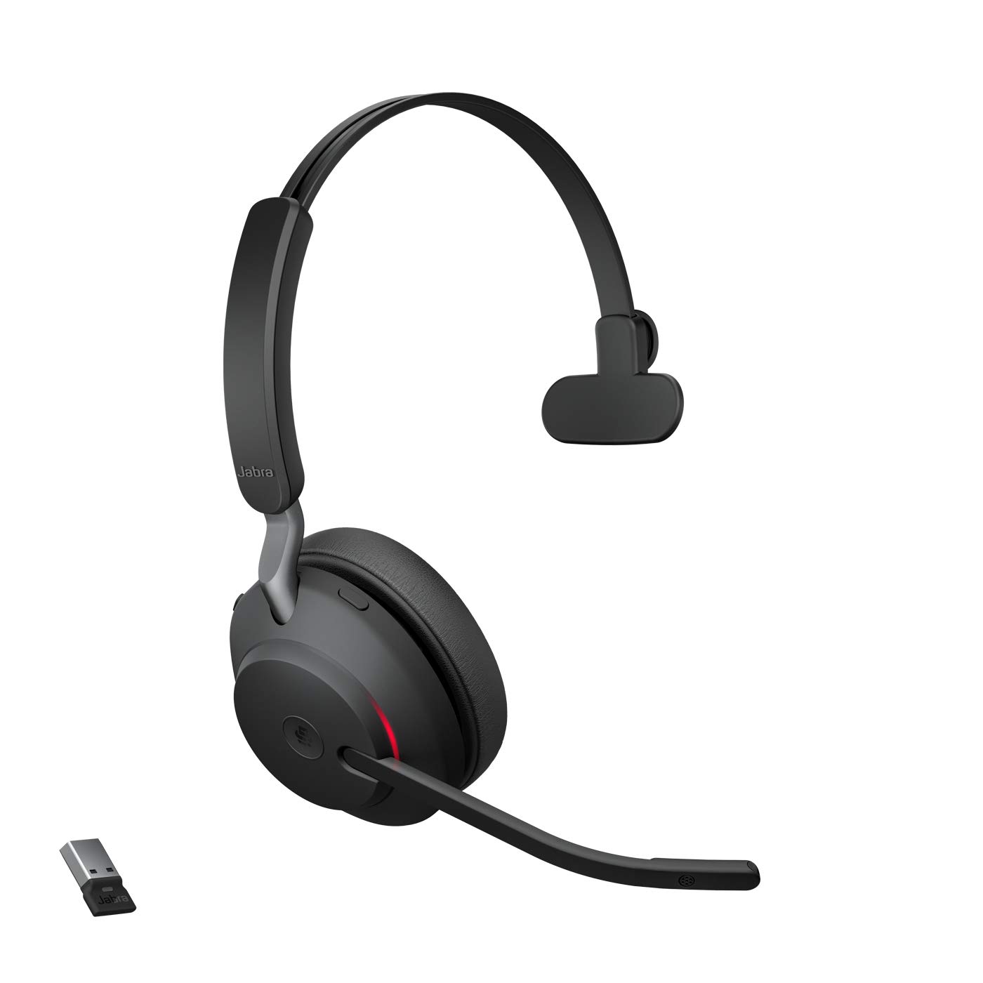 Jabra Evolve2 65 Wireless PC Headset – Noise Cancelling Microsoft Teams Certified Mono Headphones With Long-Lasting Battery – USB-A Bluetooth Adapter – Black