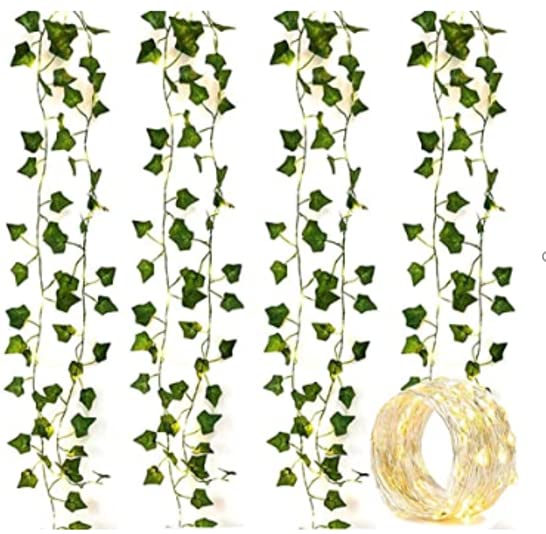 OYYXNN 4 Pack 2M 20 LED String Lights Artificial Ivy Fake Garland Green Leaf Plants Vine Fairy Lights Halloween Xmas Trees Garden Yard Home Patio Wedding Party Bedroom Decor